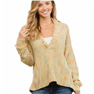 Ces Femme Multicolor Deep V-Neck Knit Sweater Size Medium New Without Tags!